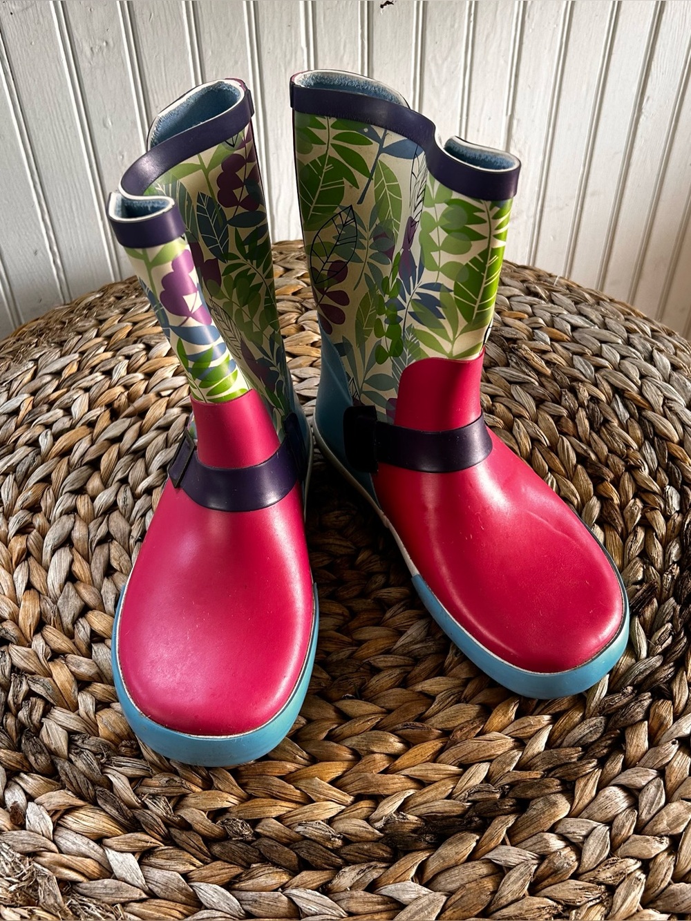 Kids Floral Rain Boots in Pink and Green Size 3